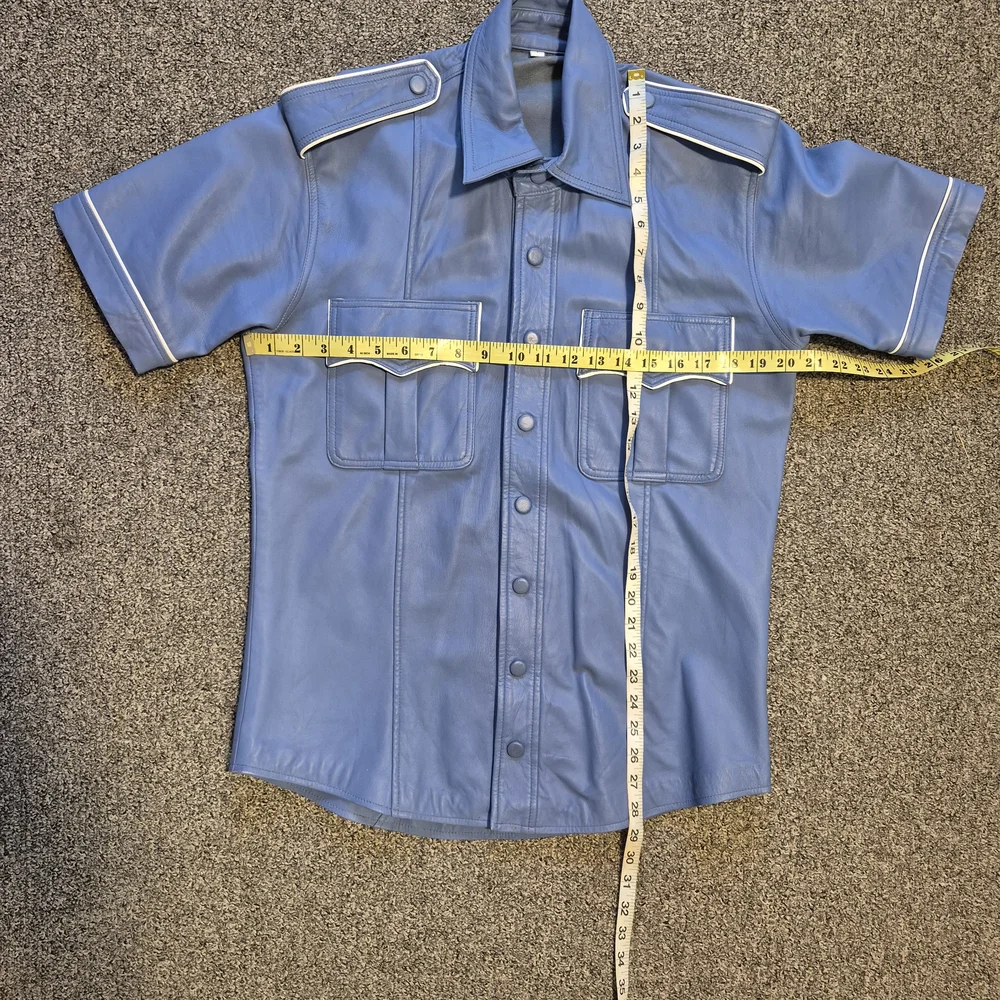 Leather  Blue Short Sleeve Shirt Jacket " DICOUNTED " - Picture 10 of 16